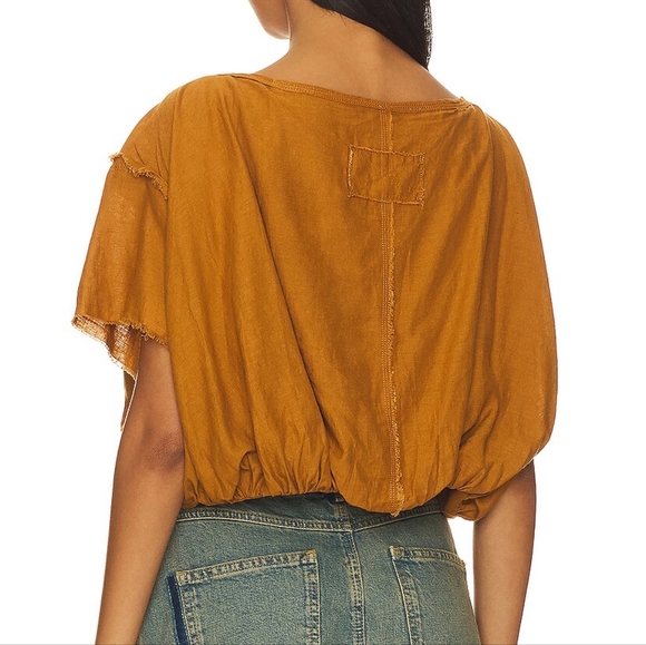 NEW Free People Spiced Pecan Tan Cloud 9 Linen Blend Bubble Tee - Picture 6 of 6